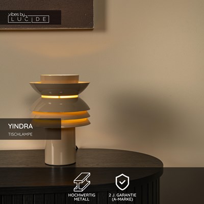 Lucide YINDRA - Tischlampe - Ø 17,5 cm - 1xE27 - Taupe | Vibes